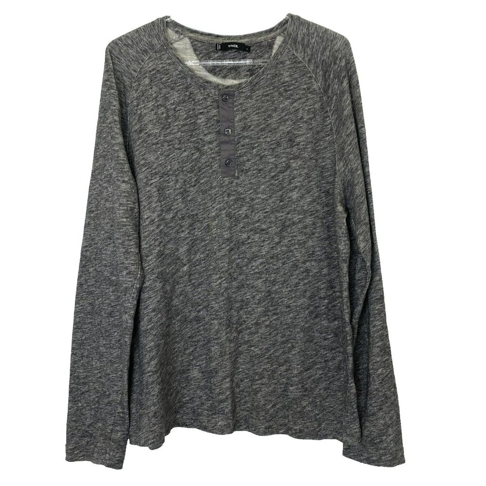 Vince Henley Shirt Mens Size Large Gray Long Sleeve Slub Pullover Cotton Top